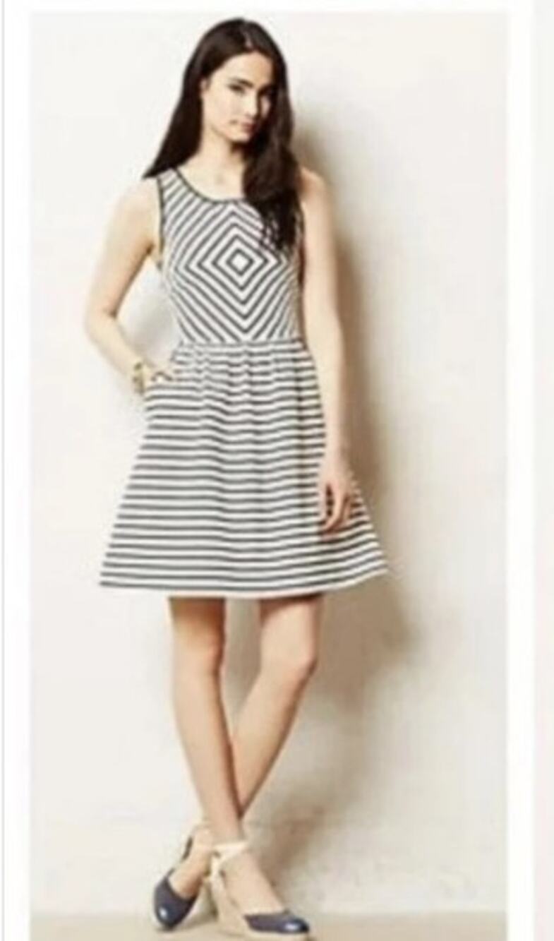 Anthropologie Maeve Mitred Black White Stipe Fit Flare Mini Dress 4 Graduation